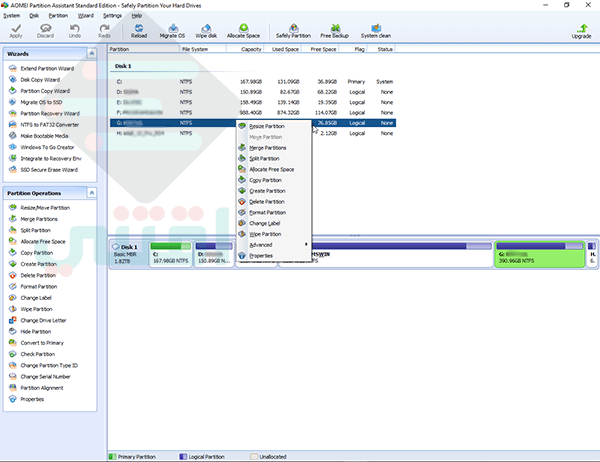 تحميل برنامج تقسيم الهارد ديسك مجاناً AOMEI Partition Assistant