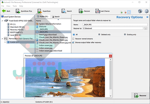 برنامج استعادة الملفات المحذوفة من الكمبيوتر بنفس الاسم Active File Recovery