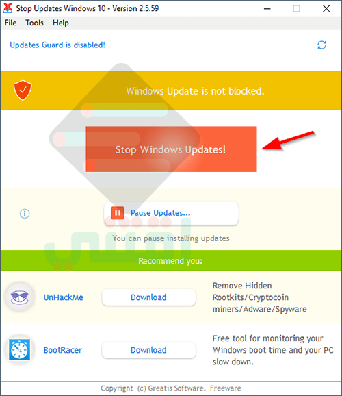 برنامج ايقاف تحديثات ويندوز 10 نهائياً StopUpdates10