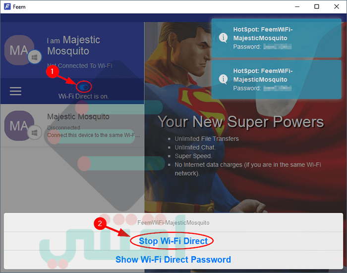 برنامج مشاركة الملفات عن طريق الواي فاي Wi-Fi Direct بين الكمبيوتر والهاتف