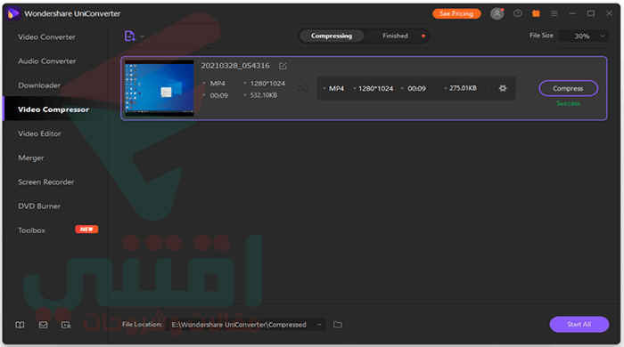 ضغط حجم الفيديو ببرنامجWondershare UniConverter 