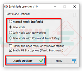 أداة Safe Mode Launcher للدخول للوضع الآمن