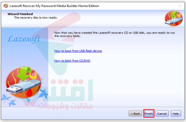 حرق برنامج Lazesoft Recover My Password على اسطوانة أو فلاشة