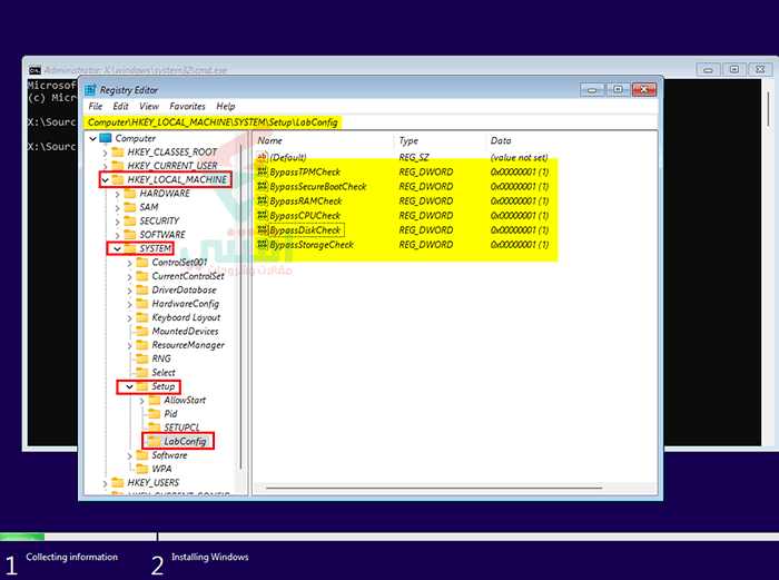 قيم DWORD داخل مفتاح LabConfig